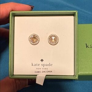 NIB KATE SPADE “Bright Ideas” Gold & Rhinestone Stud Earrings